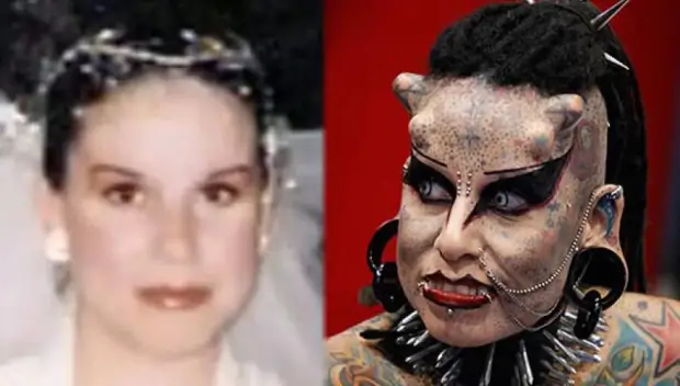 Real-Life Vampire before and after body modification picture. 