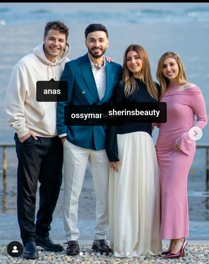 Image - Anas Marwah in a cute lil family photo with his younger brother, Osama, his wife, Asala, and his brother's fiancée, Sherin, on his brother's engagement proposal to Sherin. 