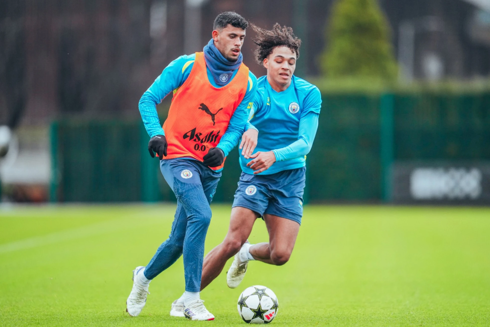 FORWARD MARCH: Matheus Nunes looks to fend off Max Alleyne. (Source: Man City). 